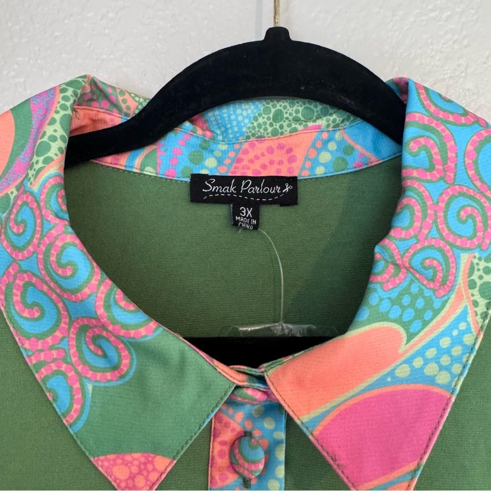 Unique Vintage Green Polo Dress with Pink & Blue Paisley Skirt - Picture 2 of 8